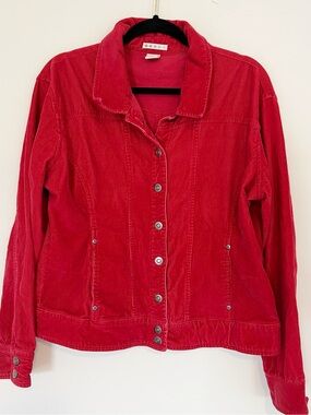 Red Corduroy Button-Front Jacket Women XL